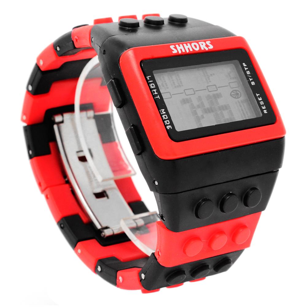 Reloj de Bloques Tipo Lego Shhors Digital Led Ni os Negro Rojo