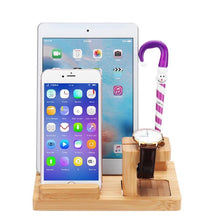 Cargar imagen en el visor de la galería, Soporte Estación de bambú 4 puertos USB/ Tablet / iPhone / iPad / Apple Watch