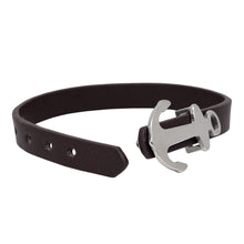 Cargar imagen en el visor de la galería, Pulsera Piel Café Hebilla Ancla Acero Inoxidable Hombre