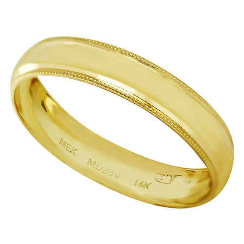 Anillo Argolla de Matrimonio Lisa Delgada Ribeteada Oro 14k