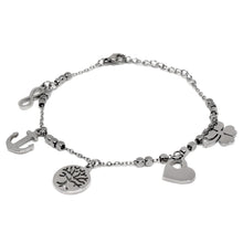 Cargar imagen en el visor de la galería, Pulsera De La Suerte Con Dijes De Acero Inoxidable Mujer