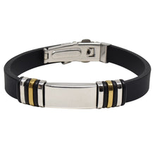 Cargar imagen en el visor de la galería, Pulsera Caucho Placas Plateadas y Doradas Acero Inoxidable