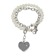 Cargar imagen en el visor de la galería, Pulsera De Acero Inoxidable y Perlas Dije De Corazón Mujer
