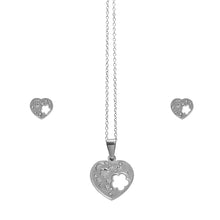 Cargar imagen en el visor de la galería, Juego Collar y Aretes Corazón Incrustación Acero Inoxidable Mujer