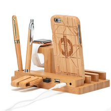 Cargar imagen en el visor de la galería, Soporte Estación de bambú 4 puertos USB/ Tablet / iPhone / iPad / Apple Watch