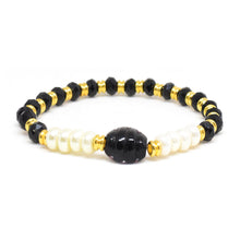 Cargar imagen en el visor de la galería, Pulsera Piedras Negras Perlas Detalles Dorados Dama