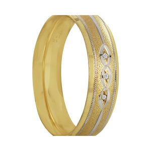 Anillo Argolla de Matrimonio Satinada 3 Zirconias Oro 14k