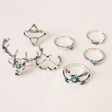 Cargar imagen en el visor de la galería, 7 Anillos Vintage de Turquesa de Alce de Ciervos