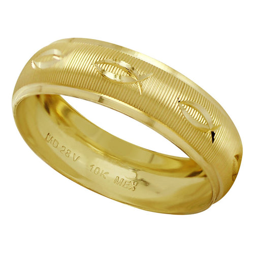 Anillo Argolla Matrimonio Satinada Diamantada Peces Oro 10K