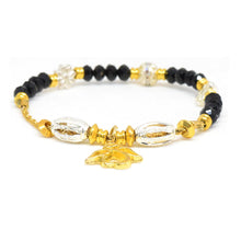 Cargar imagen en el visor de la galería, Pulsera Piedras Negras Detalles Dorados Dije de Ángel