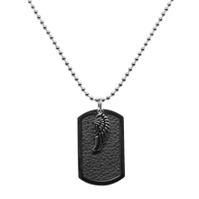 Cargar imagen en el visor de la galería, Juego de Collar Placa Negra con Dije de Ala  y Pulsera Piel Tejida