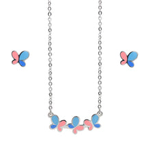 Cargar imagen en el visor de la galería, Juego de Collar y Aretes Mariposa Rosa y Azul Mujer