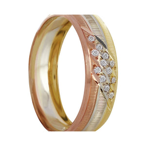 Anillo Argolla de Matrimonio 12 Zirconias Oro Florentino 14K