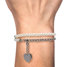 Cargar imagen en el visor de la galería, Pulsera De Acero Inoxidable y Perlas Dije De Corazón Mujer