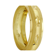 Cargar imagen en el visor de la galería, Anillo Argolla Matrimonio Satinada Diamantada Peces Oro 10K