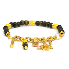 Cargar imagen en el visor de la galería, Pulsera Piedras Negras con Cadena y Dijes Dama