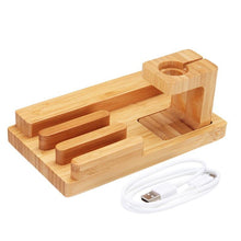 Cargar imagen en el visor de la galería, Soporte Estación de bambú 4 puertos USB/ Tablet / iPhone / iPad / Apple Watch