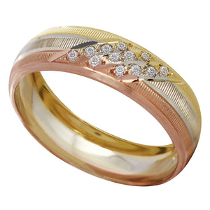 Anillo Argolla de Matrimonio 12 Zirconias Oro Florentino 14K