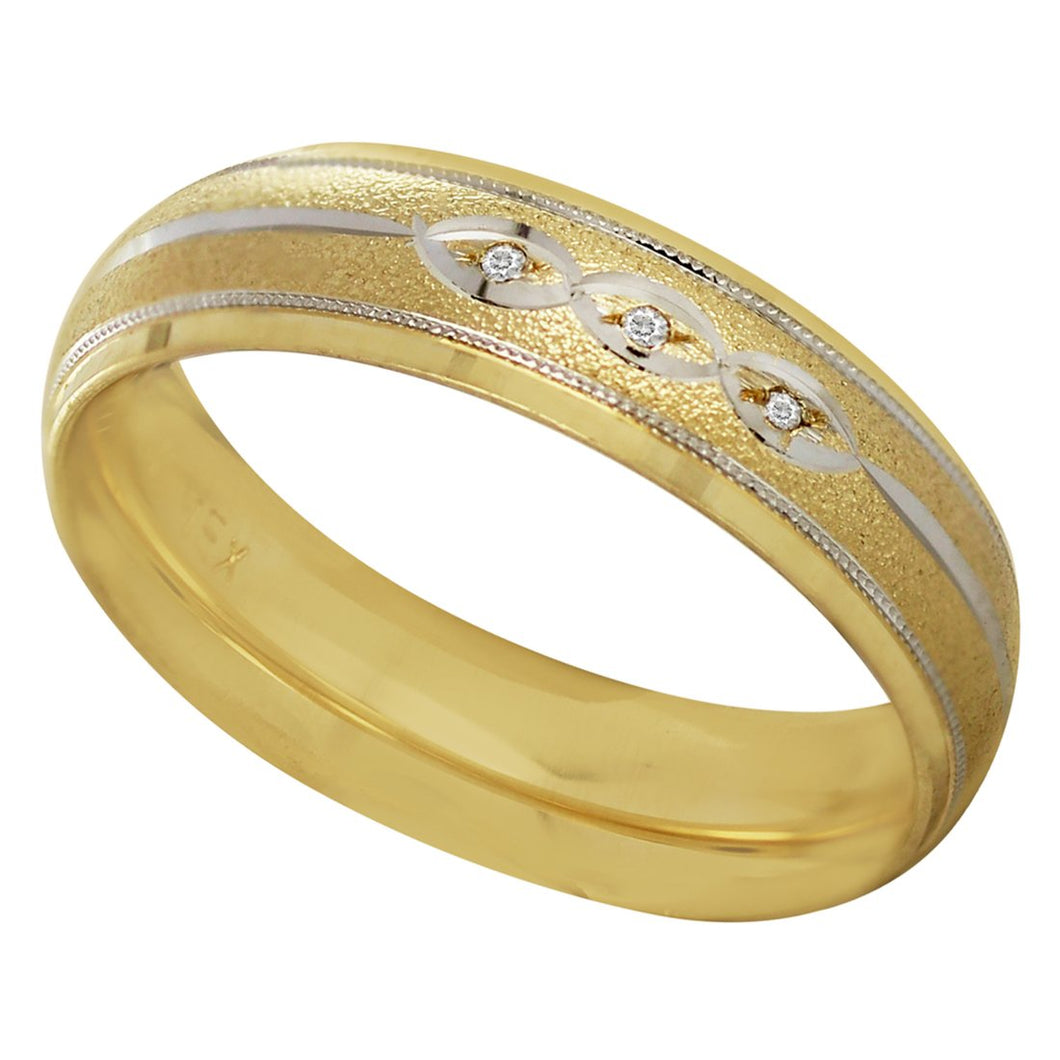 Anillo Argolla de Matrimonio Satinada 3 Zirconias Oro 14k