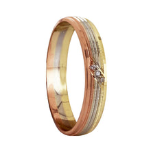 Cargar imagen en el visor de la galería, Anillo Argolla de Matrimonio 3 zirconias Oro Florentino 10K