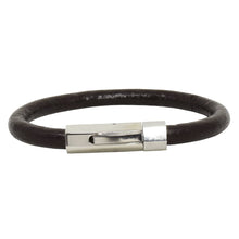 Cargar imagen en el visor de la galería, Pulsera Piel Redonda Café Borche Acero Inoxidable Hombre