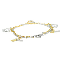 Cargar imagen en el visor de la galería, Pulsera Flores y Libélulas Plateado Dorado Acero Inoxidable Mujer