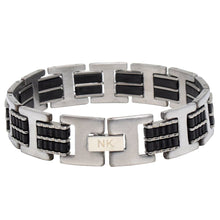 Cargar imagen en el visor de la galería, Pulsera De Caucho Con Eslabón Acero Inoxidable Caballero