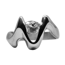 Cargar imagen en el visor de la galería, Anillo Zig Zag con Piedra Ovalada Acero Inoxidable Mujer
