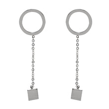 Cargar imagen en el visor de la galería, Aretes Largos de Círculo y Cubo Acero Inoxidable Mujer