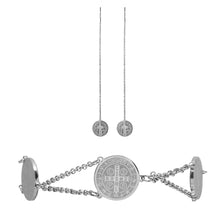 Cargar imagen en el visor de la galería, Juego de Pulsera y Aretes Medallas de San Benito Acero Inoxidable