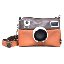Cargar imagen en el visor de la galería, Bolsa Cartera Diseño de Cámara 3D Rectangular Café Naranja