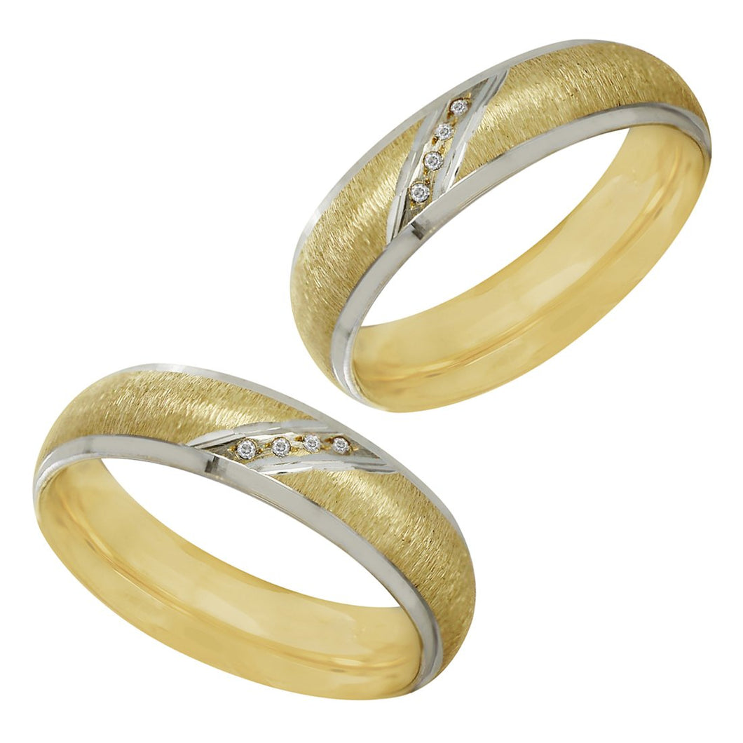 Par Argollas Anillos de Matrimonio Diamantadas 4 Zirconias Oro 14k