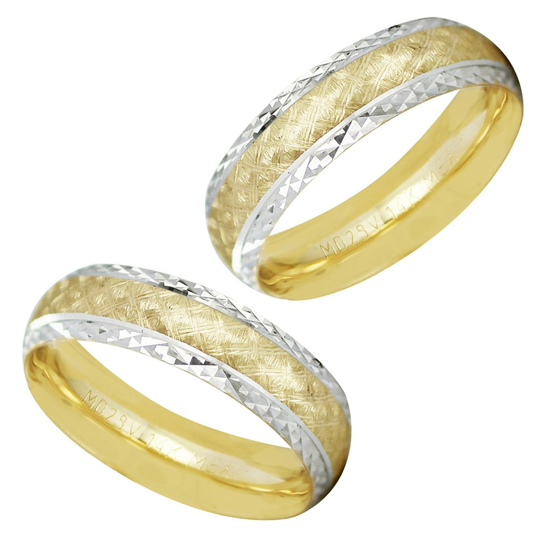 Par Argollas Anillos Matrimonio Satinadas Orilla Diamantada Oro