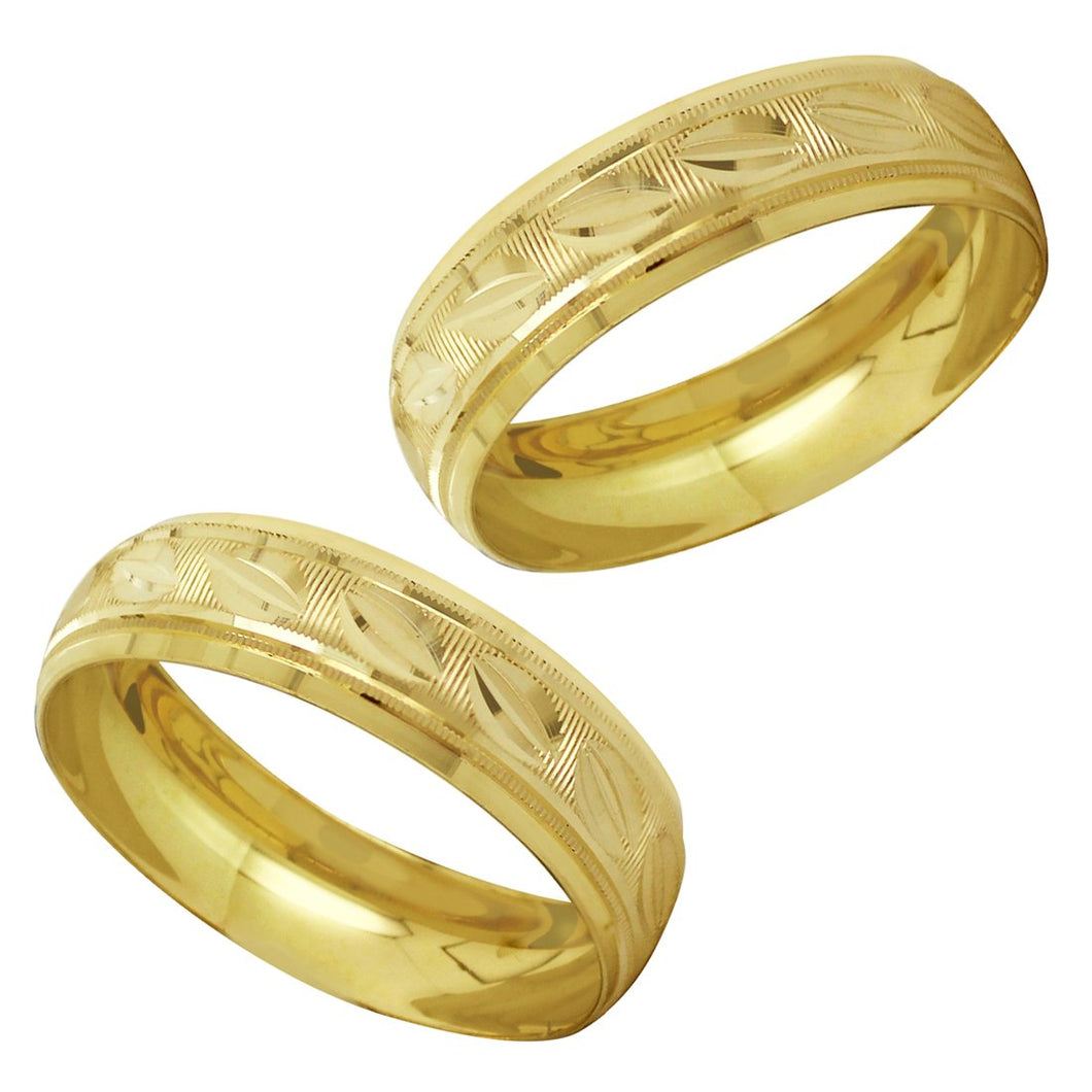 Par Argollas Anillos de Matrimonio Diamantadas Grano Caf Oro 14k