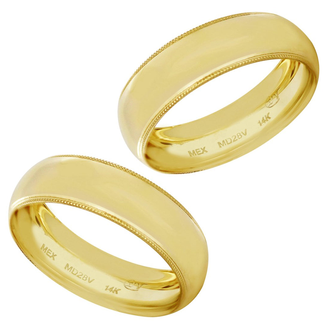 Par Argollas Anillos de Matrimonio Lisas Ribeteadas Gruesas Oro