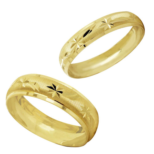 Par Argollas Anillos de Matrimonio Gruesa y Delgada Diamantadas en Cometa Oro 10K