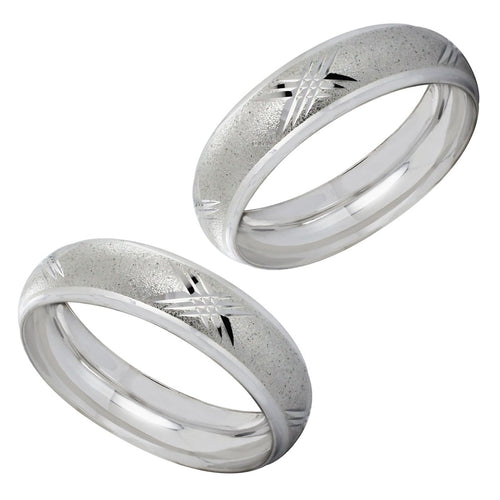 Par Argollas Anillos de Matrimonio Satinadas Diamantadas Cruzado 10K Oro Blanco