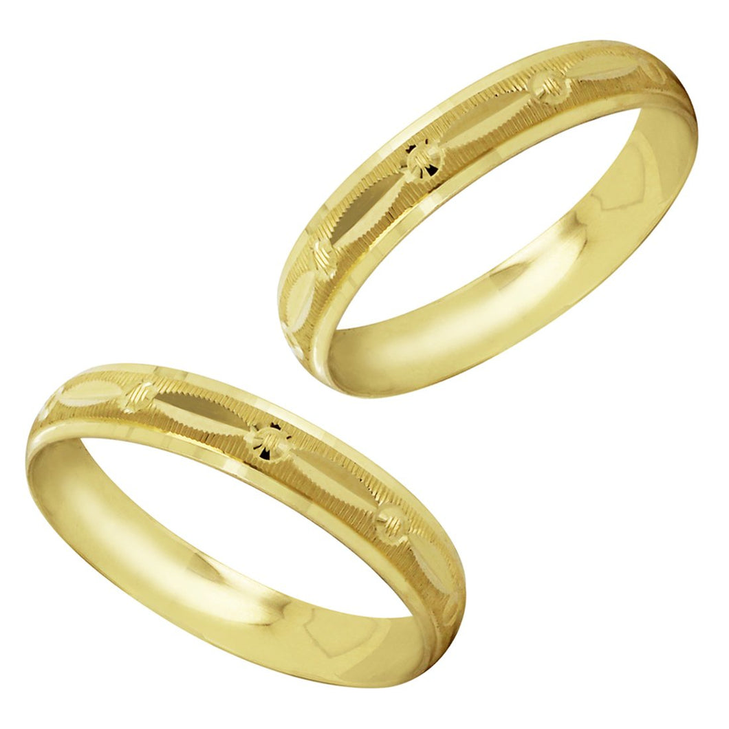 Par Argollas Anillos de Matrimonio Diamantadas Hoja Oro 10K yukisven