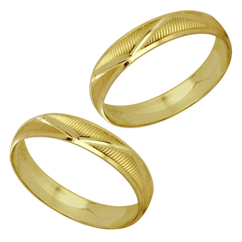Par Argollas Anillos de Matrimonio Rayadas Diamantadas Zig Zag Oro 10K
