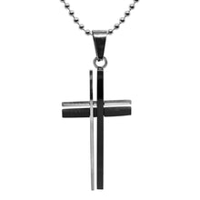 Cargar imagen en el visor de la galería, Collar Cadena Doble Cruz Plateado y Negro Acero Inoxidable