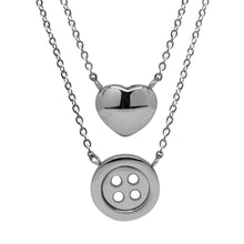 Cargar imagen en el visor de la galería, Juego de Collar Dije Botón Corazón Brazalete y Aretes Corazón Acero Inoxidable