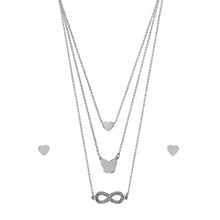 Cargar imagen en el visor de la galería, Juego Collar Aretes Corazón Mariposa Infinito Acero Inoxidable