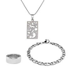 Cargar imagen en el visor de la galería, Juego de  Collar De La Suerte Anillo y Pulsera de Eslabones Acero Inoxidable