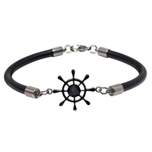 Cargar imagen en el visor de la galería, Juego de Collar Dije Brújula Timón Acero Inoxidable y Pulsera de Caucho Timón