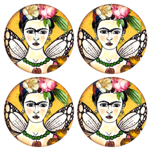 Cargar imagen en el visor de la galería, Portavasos MDF Frida Alas 4 piezas