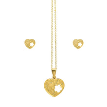 Cargar imagen en el visor de la galería, Juego Collar y Aretes Corazón Dorado Incrustación Acero Inoxidable