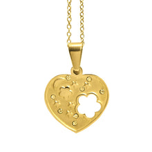 Cargar imagen en el visor de la galería, Juego Collar y Aretes Corazón Dorado Incrustación Acero Inoxidable