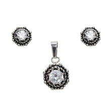 Cargar imagen en el visor de la galería, Juego Collar y Aretes Circular Piedra Acero Inoxidable Mujer