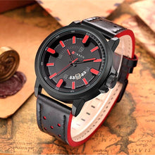 Cargar imagen en el visor de la galería, Reloj CURREN Análogo Casual con Fechador Caballero Negro- Rojo