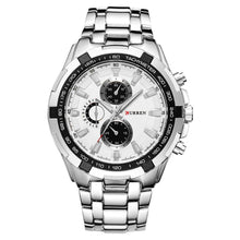 Cargar imagen en el visor de la galería, Reloj CURREN Elegante Análogo Correa Metal Fechador Plateado Negro